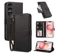 XFDSFDL® Protective Cover for Sony Xperia 1 VII XQ-FS54 (6.5 Inch) PU Leather Case Wireless Charging Zipper Wallet Holster with Stand Magnetic Closure Lanyard Purse Black