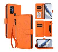 XFDSFDL® Protective Cover for TCL 30E / 30 SE (6.52 Inch) Lanyard PU Leather Case Flower Butterflies Pattern with Stand Zipper Card Slots Wallet Holster Orange