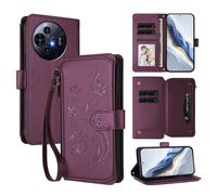 XFDSFDL® Protective Cover for TCL 50 Nxtpaper / 50 Pro Nxtpaper (6.8 Inch) Lanyard PU Leather Case Flower Butterflies Pattern with Stand Zipper Card Slots Wallet Holster Purple