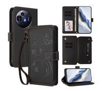 XFDSFDL® Protective Cover for TCL 50 Nxtpaper / 50 Pro Nxtpaper (6.8 Inch) Lanyard PU Leather Case Flower Butterflies Pattern with Stand Zipper Card Slots Wallet Holster Black