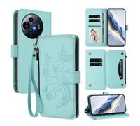 XFDSFDL® Protective Cover for TCL 50 Nxtpaper / 50 Pro Nxtpaper (6.8 Inch) Lanyard PU Leather Case Flower Butterflies Pattern with Stand Zipper Card Slots Wallet Holster Mint Green