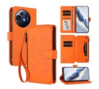 XFDSFDL® Protective Cover for TCL 50 Nxtpaper / 50 Pro Nxtpaper (6.8 Inch) Lanyard PU Leather Case Flower Butterflies Pattern with Stand Zipper Card Slots Wallet Holster Orange