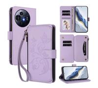 XFDSFDL® Protective Cover for TCL 50 Nxtpaper / 50 Pro Nxtpaper (6.8 Inch) Lanyard PU Leather Case Flower Butterflies Pattern with Stand Zipper Card Slots Wallet Holster Lavender