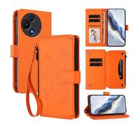 XFDSFDL® Protective Cover for TCL 60 SE Nxtpaper (6.7 Inch) Lanyard PU Leather Case Flower Butterflies Pattern with Stand Zipper Card Slots Wallet Holster Orange