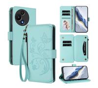 XFDSFDL® Protective Cover for TCL 60 SE Nxtpaper (6.7 Inch) Lanyard PU Leather Case Flower Butterflies Pattern with Stand Zipper Card Slots Wallet Holster Mint Green