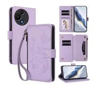 XFDSFDL® Protective Cover for TCL 60 SE Nxtpaper (6.7 Inch) Lanyard PU Leather Case Flower Butterflies Pattern with Stand Zipper Card Slots Wallet Holster Lavender
