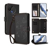 XFDSFDL® Protective Cover for TCL 605/60 SE (6.7 Inch) Lanyard PU Leather Case Flower Butterflies Pattern with Stand Zipper Card Slots Wallet Holster Black