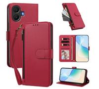 XFDSFDL® Protective Cover for TCL K70 5G T523H (6.75 Inch) PU Leather Case Wireless Charging Zipper Wallet Holster with Stand Magnetic Closure Lanyard Purse Red