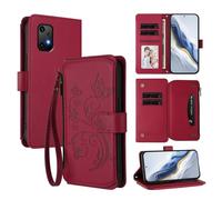 XFDSFDL® Protective Cover for UMIDIGI Bison X20 (6.53 Inch) Lanyard PU Leather Case Flower Butterflies Pattern with Stand Zipper Card Slots Wallet Holster Red
