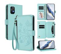 XFDSFDL® Protective Cover for UMIDIGI Bison X20 (6.53 Inch) Lanyard PU Leather Case Flower Butterflies Pattern with Stand Zipper Card Slots Wallet Holster Mint Green