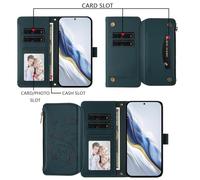 XFDSFDL® Protective Cover for UMIDIGI Bison X20 (6.53 Inch) Lanyard PU Leather Case Flower Butterflies Pattern with Stand Zipper Card Slots Wallet Holster Dark Green
