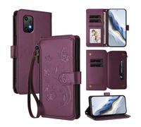 XFDSFDL® Protective Cover for UMIDIGI Bison X20 (6.53 Inch) Lanyard PU Leather Case Flower Butterflies Pattern with Stand Zipper Card Slots Wallet Holster Purple