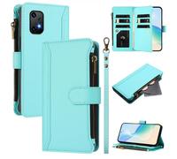 XFDSFDL® Protective Cover for UMIDIGI Bison X20 (6.53 Inch) PU Leather Lanyard Flip Case with Stand Magnetic Closure Nine Card Slot Wallet Zipper Holster Mint Green