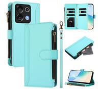 XFDSFDL® Protective Cover for UMIDIGI G9 / Note 9 5G (6.75 Inch) PU Leather Lanyard Flip Case with Stand Magnetic Closure Nine Card Slot Wallet Zipper Holster Mint Green