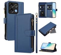 XFDSFDL® Protective Cover for UMIDIGI G9 / Note 9 5G (6.75 Inch) PU Leather Lanyard Flip Case with Stand Magnetic Closure Nine Card Slot Wallet Zipper Holster Deep Blue