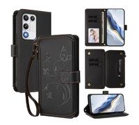 XFDSFDL® Protective Cover for ZTE Nubia RedMagic 11 Air NX799J (6.75 Inch) Lanyard PU Leather Case Flower Butterflies Pattern with Stand Zipper Card Slots Wallet Holster Black