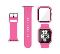 XFEN Silicone Sport Band and Case with Screen Protector for Apple Watch Series 9, Series 8, Series 7, Series 6, SE, Series 5, Series 4, Hot Pink, M/L Band & Case for 40mm, Casual Sports