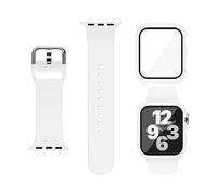 XFEN Silicone Sport Band and Case with Screen Protector for Apple Watch Series 9, Series 8, Series 7, Series 6, SE, Series 5, Series 4, white, S/M Band & Case for 44mm, Casual Sport