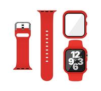 XFEN Silicone Sport Band and Case with Screen Protector for Apple Watch Series 9, Series 8, Series 7, Series 6, SE, Series 5, Series 4, Red, M/L Band & Case for 44mm, Casual Sports