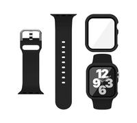 XFEN Sport Silicone Band and Case with Screen Protector for Apple Watch Series 9 Series 8 Series 7 Series 6 SE Series 5 Series 4, black, M/L Band & Case for 44mm, Sports