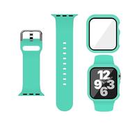 XFEN Sport Silicone Band and Case with Screen Protector for Apple Watch Series 9 Series 8 Series 7 Series 6 SE Series 5 Series 4, Turquoise/Excursion (Getaway Solids), M/L Band & Case for 44mm, Sports