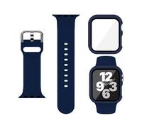 XFEN Sport Silicone Band and Case with Screen Protector for Apple Watch Series 9 Series 8 Series 7 Series 6 SE Series 5 Series 4, navy, M/L Band & Case for 44mm, Sports