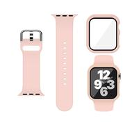 XFEN Sport Silicone Band and Case with Screen Protector for Apple Watch Series 9 Series 8 Series 7 Series 6 SE Series 5 Series 4, Pink, S/M Band & Case for 44mm, Sporty silicone