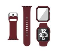 XFEN Sport Silicone S/M Size Band and Case with Screen Protector for Apple Watch SE(Gen 1/2/3) Series 4/5/6 44mm - Wine Red (Burgundy)