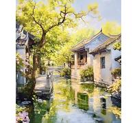 XFENDOUDOU Cross Stitch Kits for Adults Beginners pre Printed Jiangnan Scenery DIY Cross Stitch Stitching Kit for Home Decor Cross Stitch Patterns 16x20inch