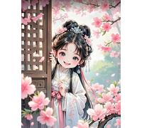 XFENDOUDOU Cross Stitch Kits for Adults Beginners pre Printed Peach Blossom Girl DIY Cross Stitch Stitching Kit for Home Decor Cross Stitch Patterns 16x20inch