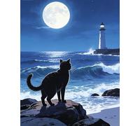 XFENDOUDOU Cross Stitch Kits for Adults Beginners Stamped Cats on the Beach Needlework Home Deco 16x20inch