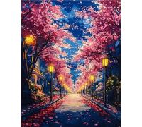 XFENDOUDOU Cross Stitch Kits for Adults Beginners Stamped Cherry Blossom Street Easy Crossstitch Patterns Set Wall Decor 16x20inch