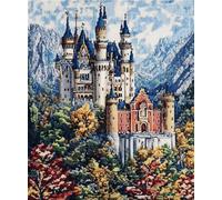 XFENDOUDOU Cross Stitch Kits for Adults Beginners Stamped Neuschwanstein Castle Counted Printed Embroidery Kit Needlework Wall Art Decor 16X20 inchs