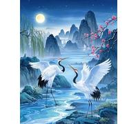 XFENDOUDOU Cross Stitch Kits for Adults Beginners Stamped Night View of The Mountains and Forests Counted Printed Embroidery Kit Needlework Wall Art Decor 16X20 inchs
