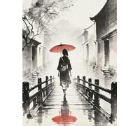 XFENDOUDOU Cross Stitch Kits for Adults Beginners Stamped The Woman with the Umbrella Counted Printed Embroidery Kit Needlework Wall Art Decor 16X20 inchs