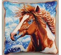 XFENDOUDOU Cross-Stitch Pillow DIY KitHorsesPillowcase 11CT Stamped Embroidery Needlepoint Handmade Cushion Home Decor 45X45cm Creative Home Decoration Needlework