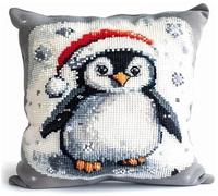 XFENDOUDOU Cross Stitch Pillow Kit Penguins in The Snow 45X45cm Pre-Printed Needlepoint Craft Set for Handmade Decorative Cover for Adults and Beginners Creative Home Decoration Needlework