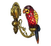 XFENG Vintage Creative Tiffany Style Parrot Wall Light Stained Glass Sconce Light for Head Wall Sconces, Bedroom Bedside Light Club Living Room Corridor Lights, Red