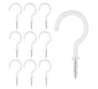 XFentech 10 Pieces Ceiling Hooks - 2 Inch White Cup Hooks Metal Ceiling Screw-in Hooks with PVC Plastic Vinyl Coating Multipurpose Utility Hooks for Home and Office