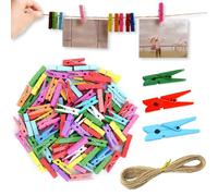 XFentech 150 PCS Colorful Mini Wooden Pegs - 2.5/3/3.5cm Small Clothes Pegs with 10m Jute String DIY Decoration Wood Photo Clips for Postcards Memo Photo Wall Display