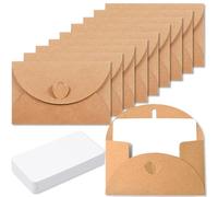 XFentech Pack of 15 Kraft Paper Envelopes with 15 Blank Cards - Small Heart Closure, 10.5 x 7.5 cm, Mini Envelopes for Thank You, Invitation, Birthday Cards