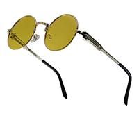 XFentech Retro Round Sunglasses - Polarized Steampunk Style Sunglasses Vintage Eyewear UV400 Protection Metal Frame, B2 Gold Frame - Yellow Lenses