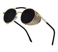 XFentech Steampunk Sunglasses - Classic Fashion Round Polarized Sunglasses Vintage Polarized Sunglasses, A1 Gold Frame - Black Lenses