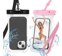 XFEXFE 2-in-1 Waterproof Phone Pouch & Phone Armband Floating, Underwater Water Proof Phone Case with Detachable Strap, Waterproof Bags Up to 6.9", Beach Vacation Water Park Essentials (Black + Pink)