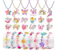 xFFFun Girls Jewellery Set for 3-5 4-6, Unicorn Gifts for Girls Dress Up, Kids Costume Jewellery Necklace Box Bracelet Kit Rings, Princess Birthday Gift for 3 4 5 6 7 8 Year Old