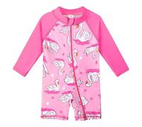 XFGIRLS Girls Swimsuit Sun Safe Swimwear Toddler Kids Summer Swimsuit Swimming Costume for Girls S446_PinkSwan 3A