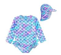 XFGIRLS Girls UV Resistant Long Sleeve Swimsuit 0 Months to 6 Years, Green fish scale, 1-2 Years
