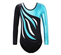 XFGIRLS Long Sleeve Gymnastics Leotards for Girls Sparkling Ballet Dancing Gymnastics Outfits B183 Black Blue 4A