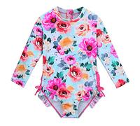 XFGIRLS Long Sleeve Swimsuit for Girls Swimming Costume Kids Sunsuit Toddler Swimwear HotPink Flower 3A