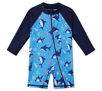 XFGIRLS One Piece Boxer Shorts UV Protection Cute Print Swimsuit Long Sleeve Swimsuit for Boys from 1 Month to 4 Years, Dark Haiea, 1-2 Years